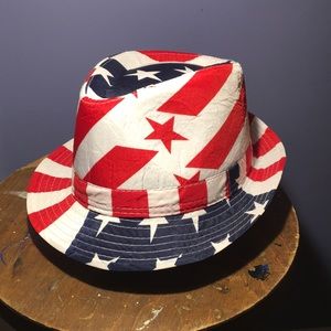 Patriotic Stars Stripes red white & blue trilby hat lightweight fedora cap NWOT
